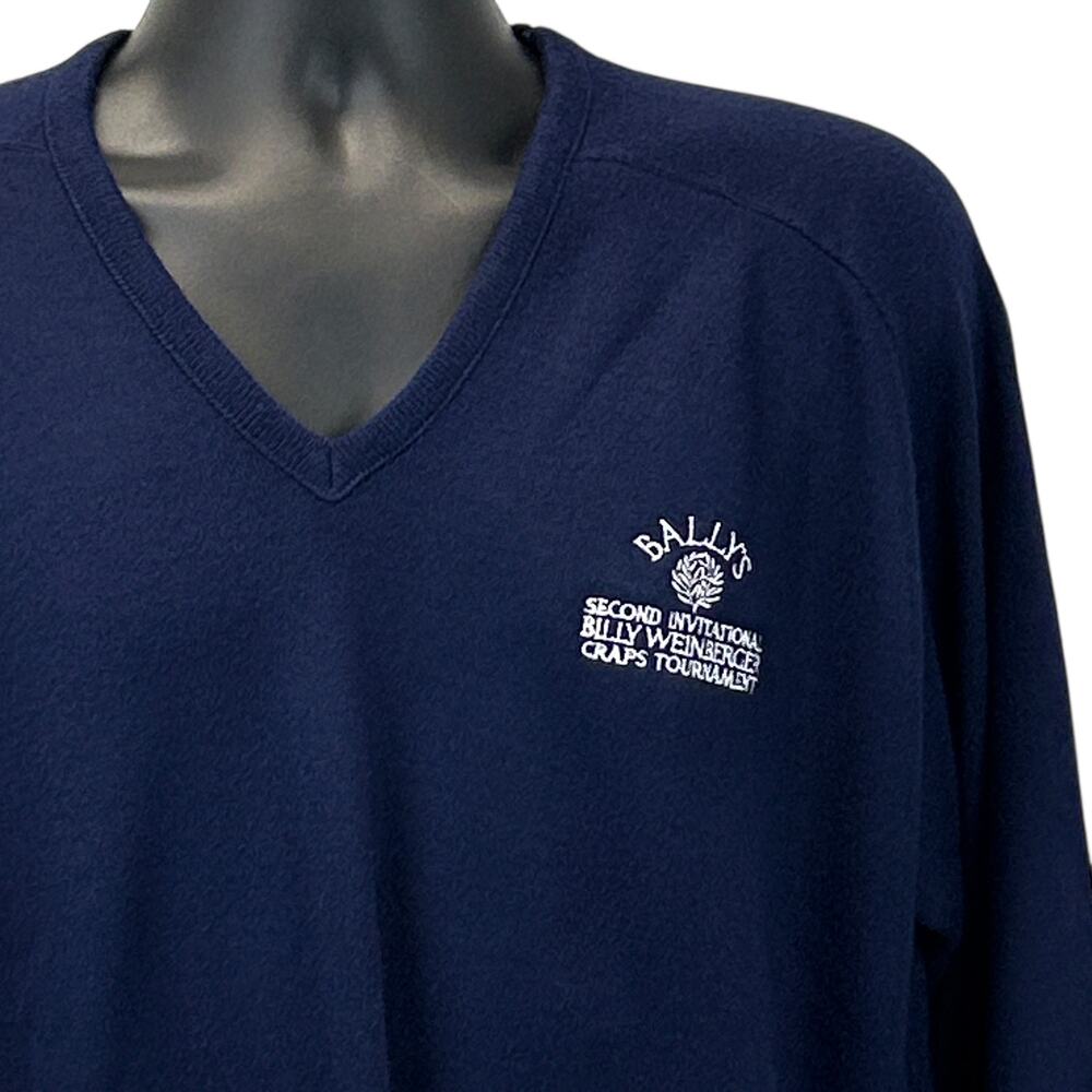 Vintage 80s Ballys Craps Tournament Sweater Blue Las Vegas Casino Mens L Large